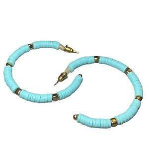 Blue Soft Clay Bead Open Hoop Earrings
